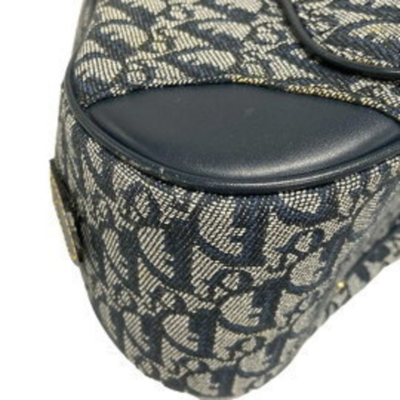 Christian Dior Double Saddle Bag Handbag Grey x Navy Blue Leather - Picture 6 of 12